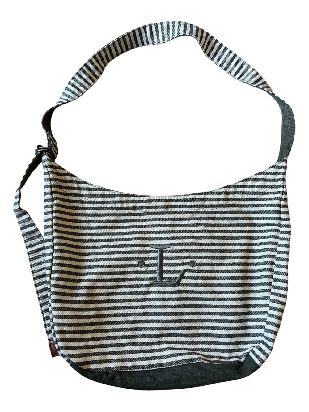 thirty-one Olive green White Striped Canvas Shoulder Bag with Adjustable Strap